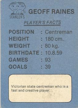 1981 Scanlens VFL #59 Geoff Raines Back